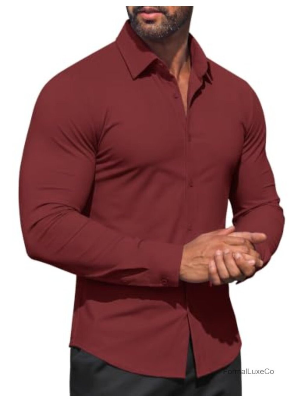 Men's 4-Way Stretch Long Sleeve Button Down Dress Shirt Regular Fit Solid